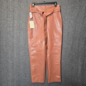 Aritzia Wilfred High Tied Vegan Leather Pants in Cinnamon Brown Size 6 NWT